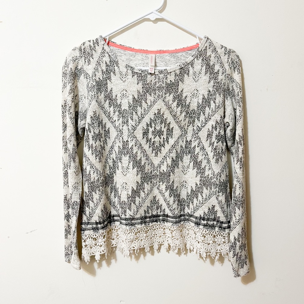 Xhilaration Aztec sweater with lace detailing